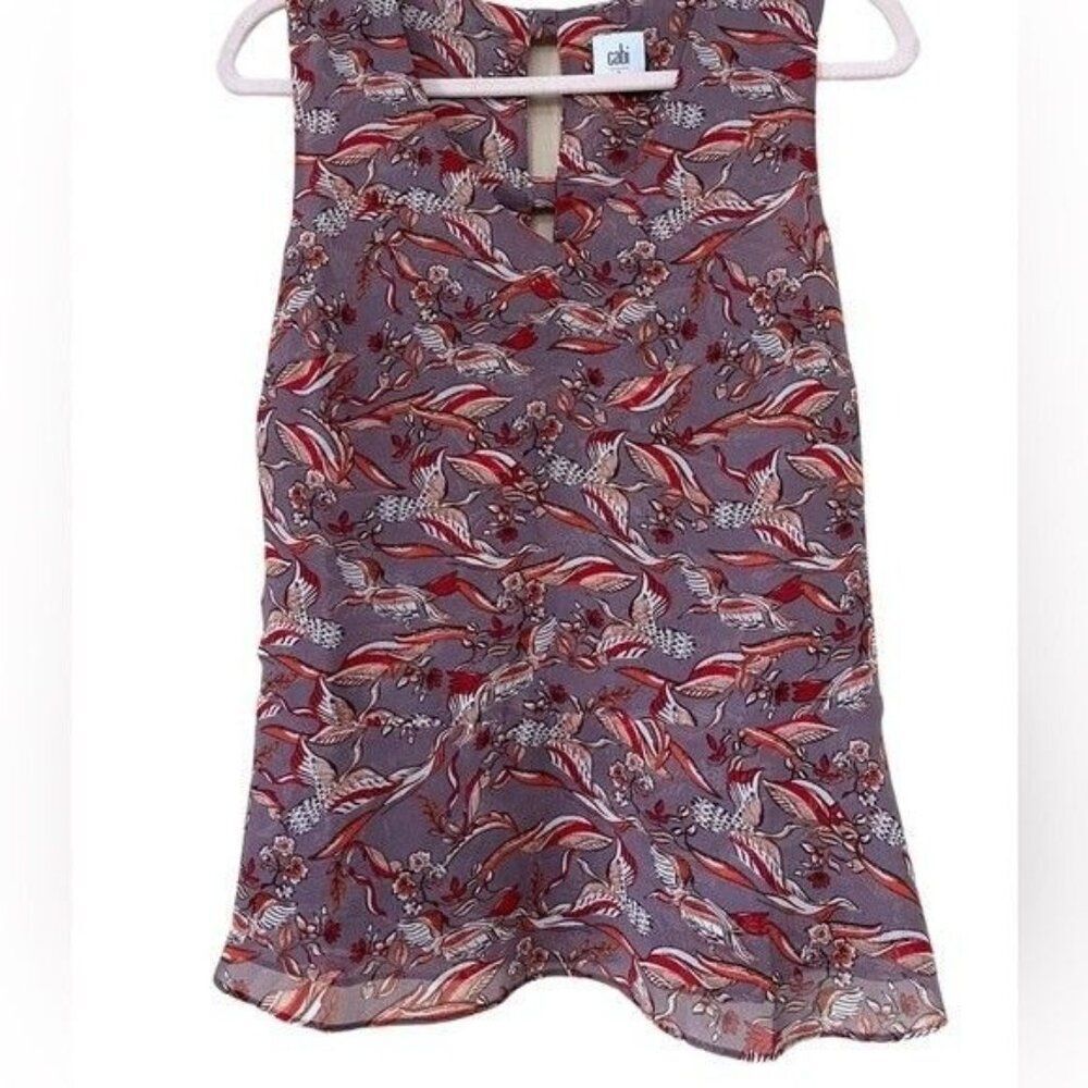 Cabi Small Shirt Sleeveless Blouse Birds Floral Multicolor Light Weight